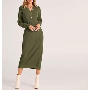 Flamingals Women's 2024 Fall Knit‎ Sweater Dress Long Sleeve Button V Neck (S)